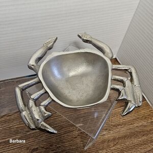 Vintage Silver-tone Metal Crab-Shaped Decorative Trinket Bowl